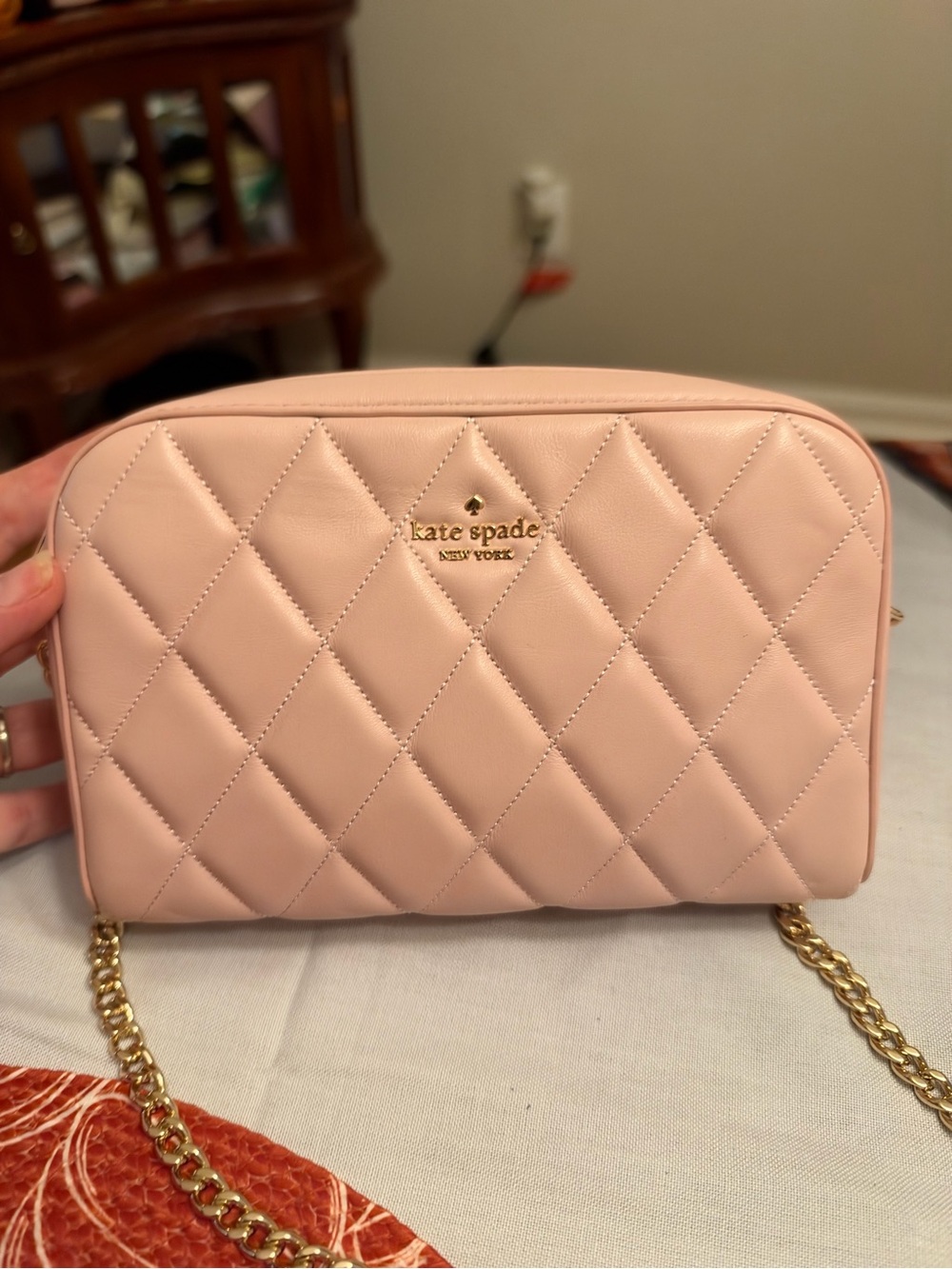 kate spade Quilted Blush Crossbody with Gold Chain